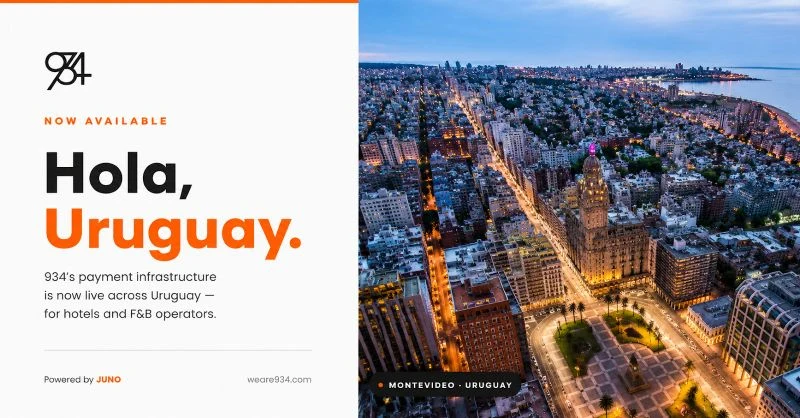 Announcement graphic welcoming Uruguay to the 934 payment network